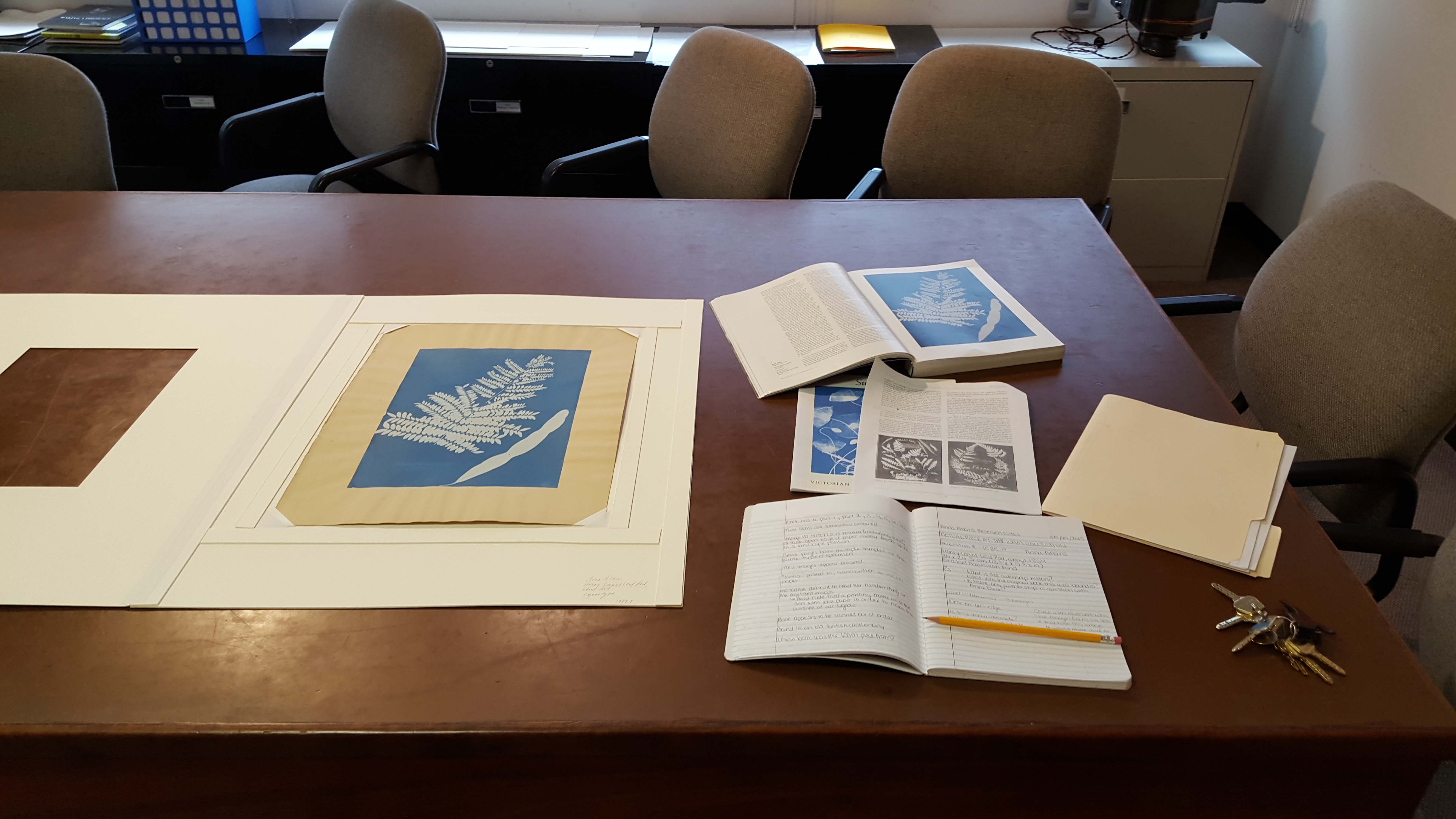 Clark University Student Gabrielle Belisle works on Worcester Art Museum Cyanotypes