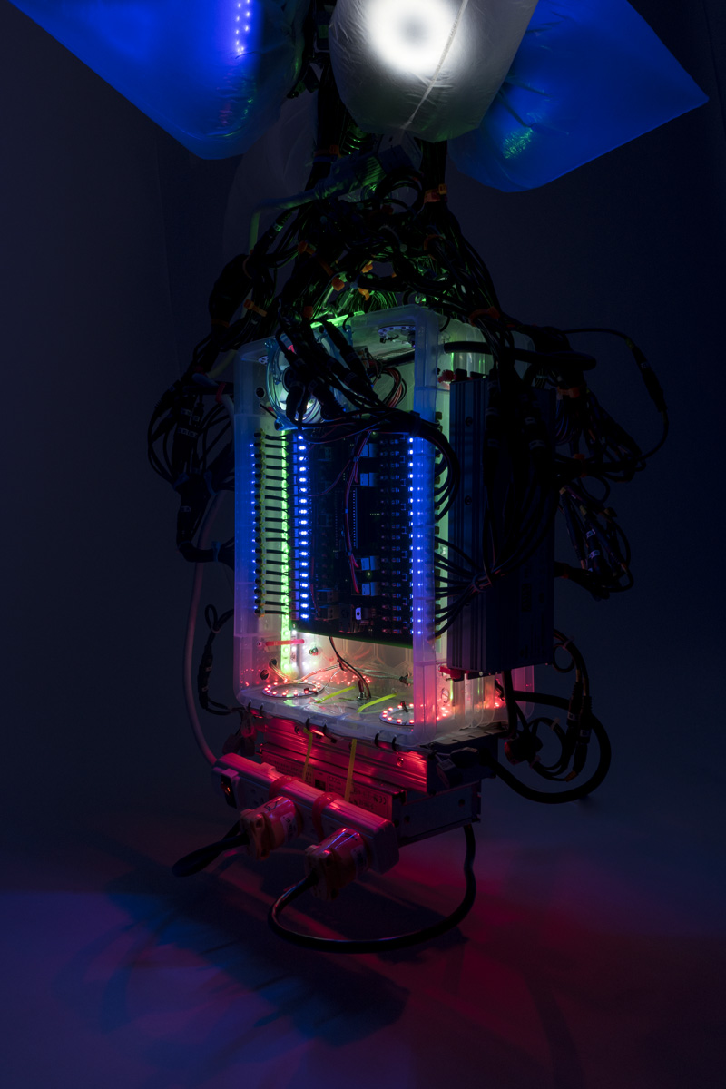 Shih Chieh Huang, VT-34-BTB (blue angel eye), 2017, 12 x 13 x 3 feet, mixed media, photo: Megan Paetzhold, Courtesy of the artist and Ronald Feldman Fine Arts, New York