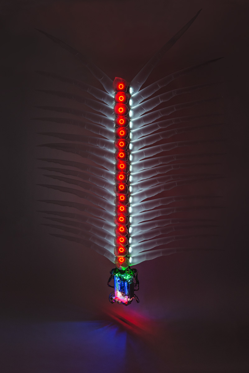 Shih Chieh Huang, VT-34-BTB (red angel eye), 2017, 12 x 13 x 3 feet, mixed media, photo: Megan Paetzhold, Courtesy of the artist and Ronald Feldman Fine Arts, New York