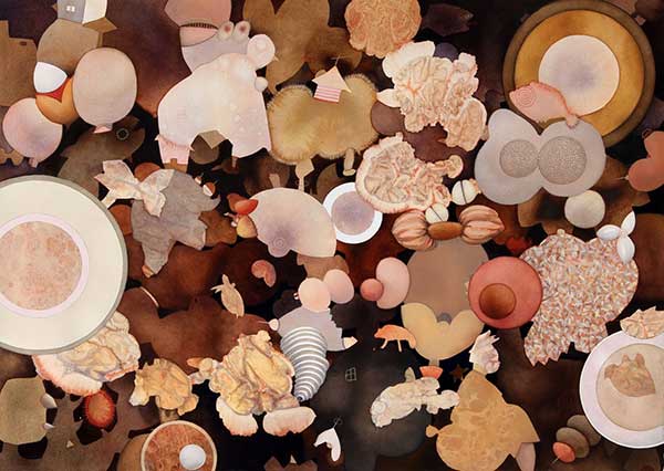 Susan Swinand, All In Together III, watercolor and mixed media on paper
